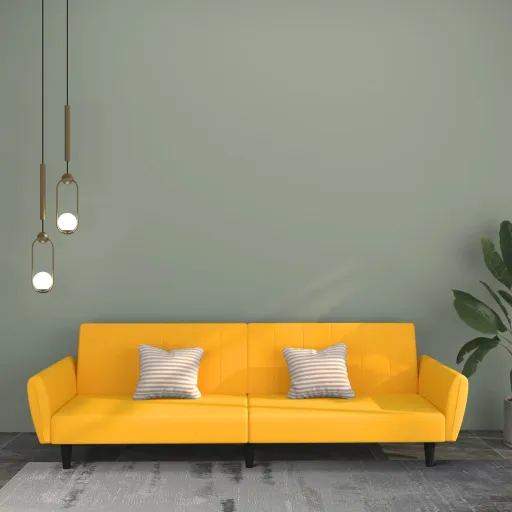Sofá Cama de 2 Plazas Terciopelo Amarillo