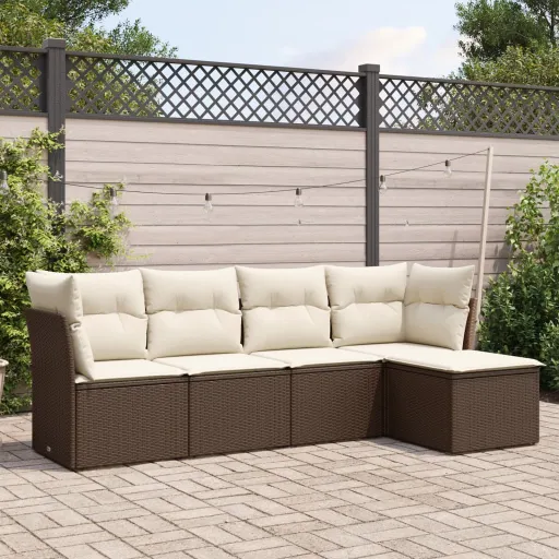 Set Comedor de Jardín 5 Piezas y Cojines Ratán Sintético Marrón