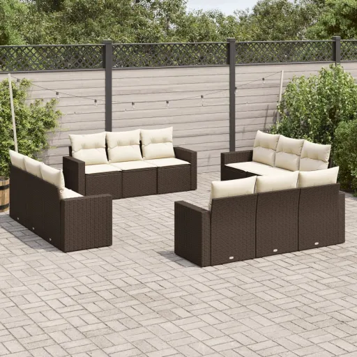 Set de Sofás de Jardín y Cojines 12 Pzas Ratán Sintético Marrón