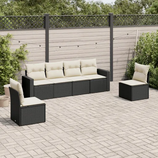 Set de Sofás de Jardín 6 Piezas y Cojines Ratán Sintético Negro