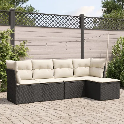 Set de Muebles de Jardín 5 Pzas y Cojines Ratán Sintético Negro