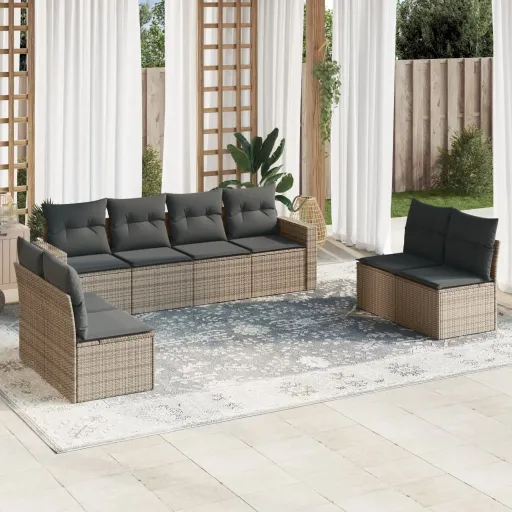 Set de Muebles de Jardín 9 Pzas y Cojines Ratán Sintético Gris