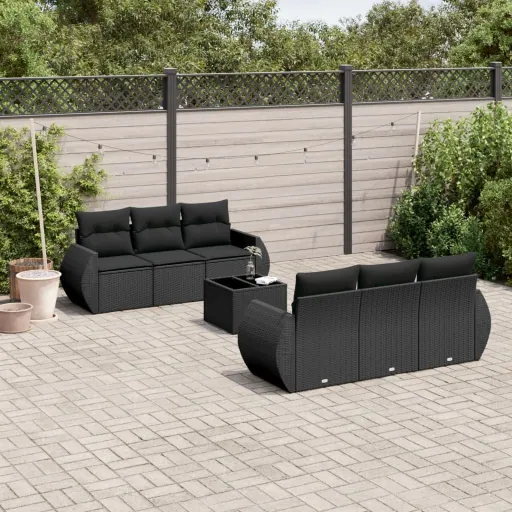 Set de Comedor de Jardín 7 Pzas y Cojines Ratán Sintético Negro