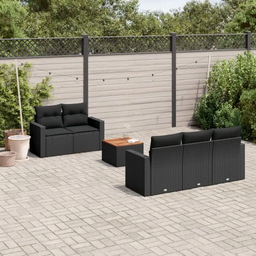 Set de Sofás de Jardín 6 Piezas y Cojines Ratán Sintético Negro