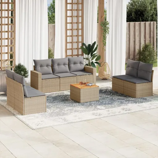 Juego de Sofás de Jardín Con Cojines Beige 8 Pzas Ratán PE
