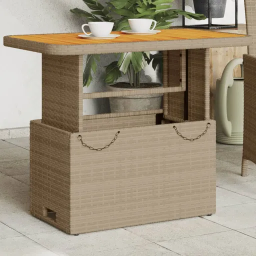 Mesa de Jardín Ratán Sintético Madera Acacia Beige 90x55x71 cm