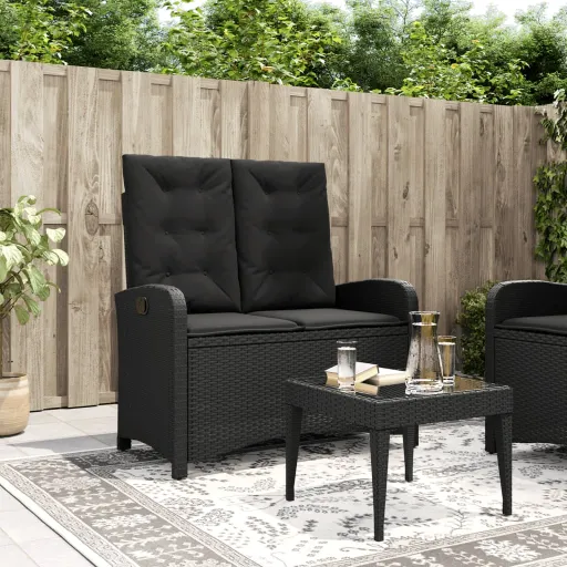 Sillón Reclinable de Jardín Con Cojines Ratán Sintético Negro