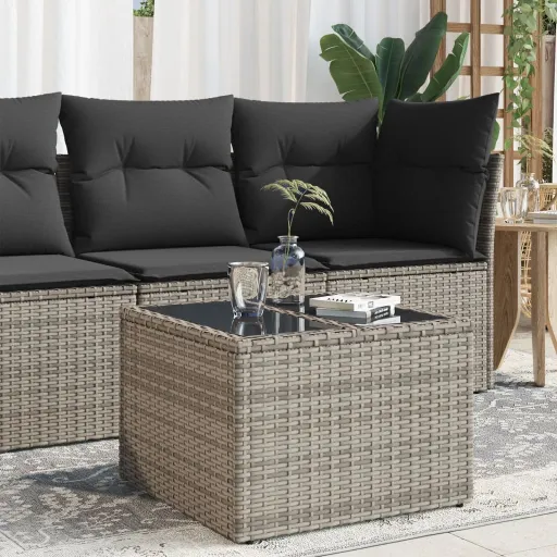 Mesa de Jardín Superficie de Cristal Ratán PE Gris 55x55x37 cm