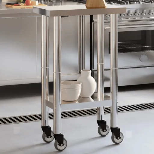 Mesa de Trabajo de Cocina Con Ruedas Acero Inox 55x30x85 cm