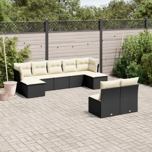 Set de Sofás de Jardín 8 Piezas y Cojines Ratán Sintético Negro