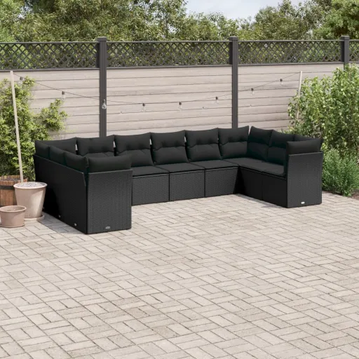 Set de Sofás de Jardín 10 Pzas Cojines Ratán Sintético Negro