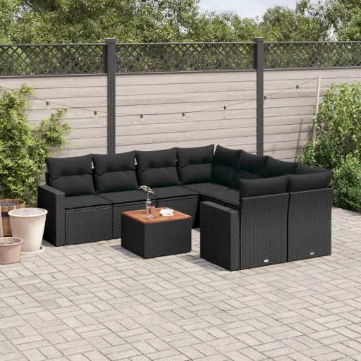 Set de Sofás de Jardín 8 Piezas y Cojines Ratán Sintético Negro