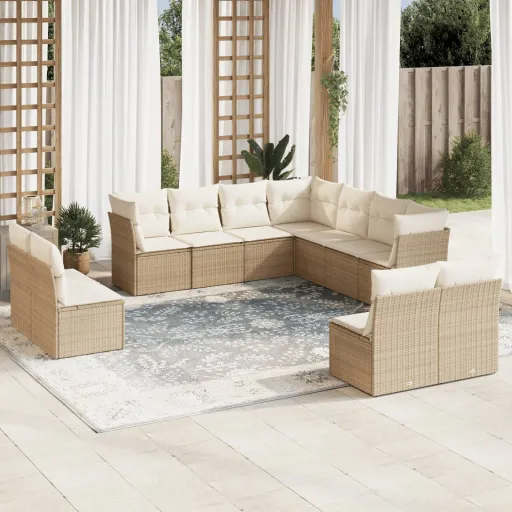 Set de Sofás de Jardín 11pzas Con Cojines Ratán Sintético Beige