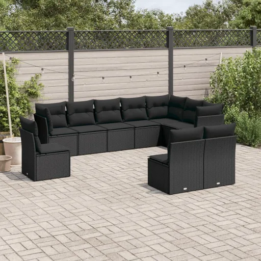 Set de Sofás de Jardín 10 Pzas Cojines Ratán Sintético Negro