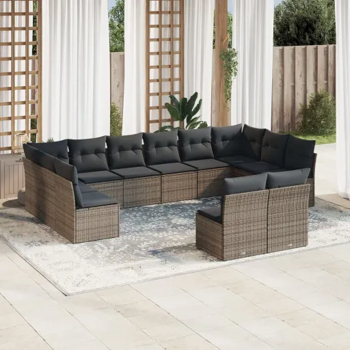 Set de Sofás de Jardín 12 Pzas Con Cojines Ratán Sintético Gris
