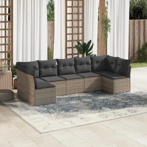 Set de Sofás de Jardín 7 Piezas Con Cojines Ratán PE Gris