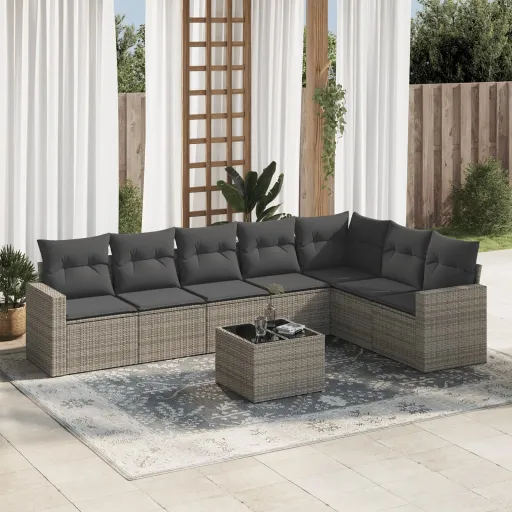Set de Sofás de Jardín 8 Pzas y Cojines Ratán Sintético Gris