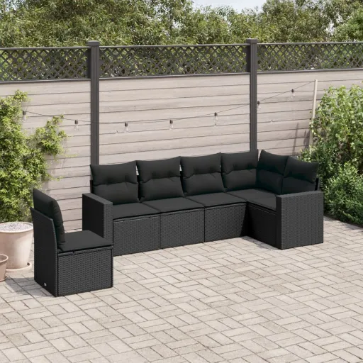Set de Sofás de Jardín 6 Piezas y Cojines Ratán Sintético Negro
