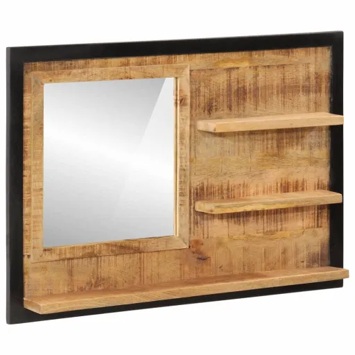 Espejo Con Estantes Madera Maciza de Mango y Vidrio 80x8x55 cm