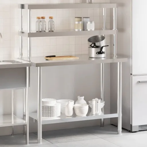Mesa de Trabajo Para Cocina Con Estante Acero Inox 110x55x150cm