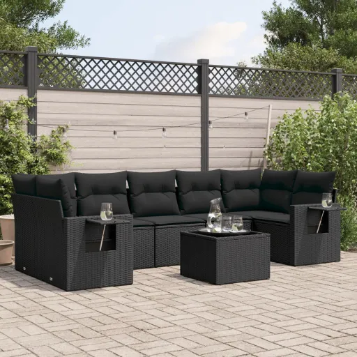 Set de Sofás de Jardín 8 Piezas y Cojines Ratán Sintético Negro