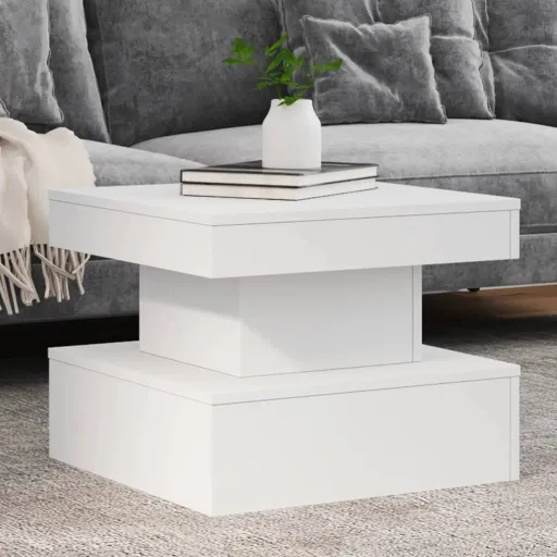 Mesa de Centro Con Luces LED Blanco 50x50x40 cm