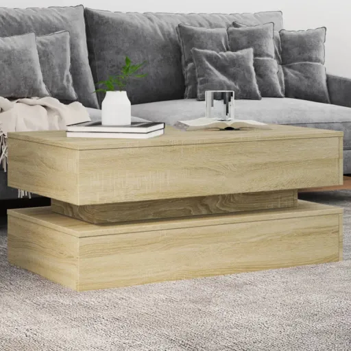 Mesa de Centro Con Luces LED Roble Sonoma 90x50x40 cm