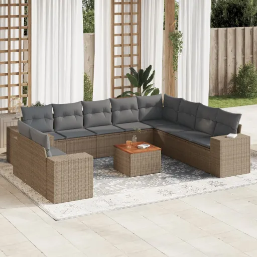 Set de Sofás de Jardín 11pzas Con Cojines Ratán Sintético Beige