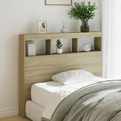 Cabecero de Cama Con LED Roble Sonoma 120x17x102 cm