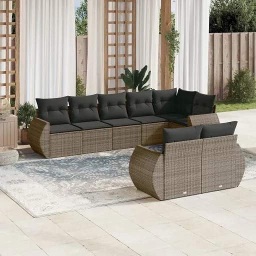 Set de Sofás de Jardín 8 Pzas y Cojines Ratán Sintético Gris