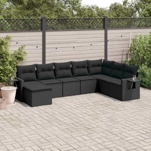 Set de Sofás de Jardín 8 Piezas y Cojines Ratán Sintético Negro