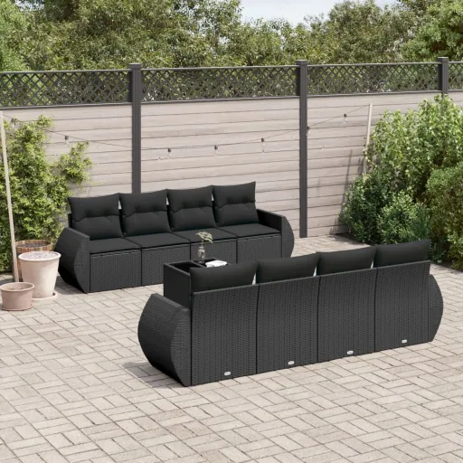 Set de Sofás de Jardín 8 Piezas y Cojines Ratán Sintético Negro