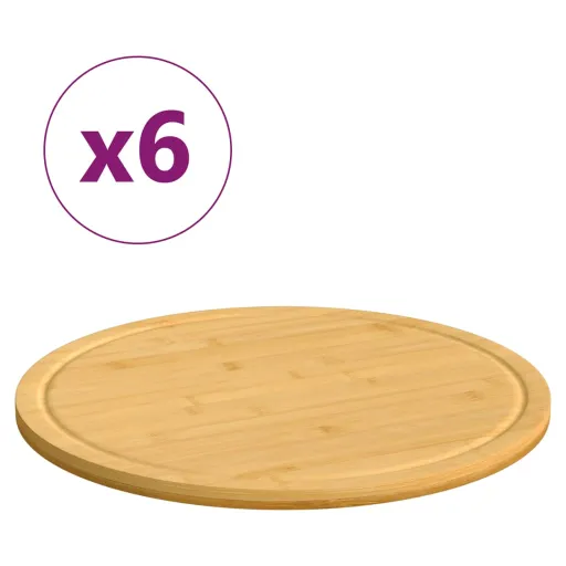 Tablas de Cortar 6 Uds Bambú Ø40x1,5 cm