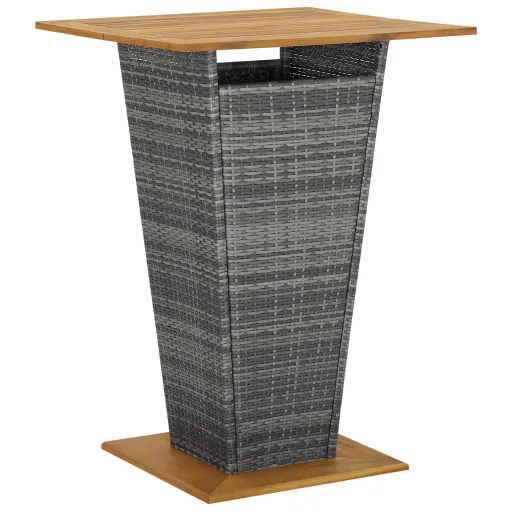 Mesa Alta Ratán Sintético y Madera de Acacia Gris 80x80x110 cm