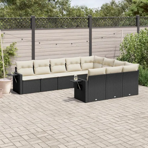 Set de Sofás de Jardín 10 Pzas Cojines Ratán Sintético Negro