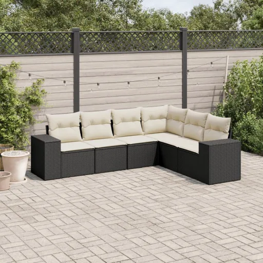 Set de Sofás de Jardín 6 Piezas y Cojines Ratán Sintético Negro