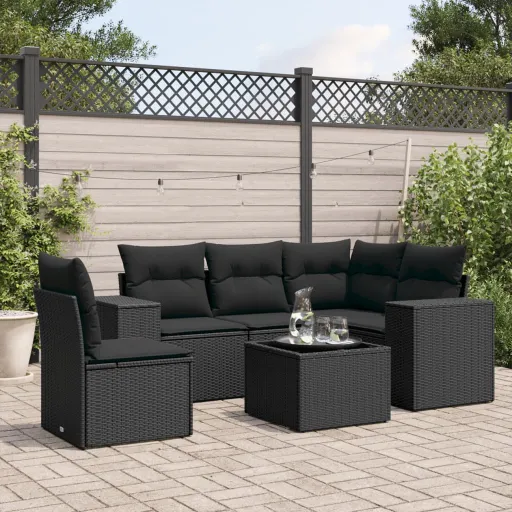 Set de Sofás de Jardín 6 Piezas y Cojines Ratán Sintético Negro