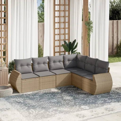 Juego de Sofás Jardín Con Cojines 6 Pzas Ratán Sintético Beige