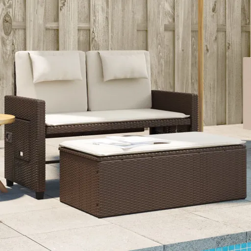 Sillón Reclinable de Jardín Con Cojines Ratán Sintético Marrón