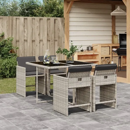 Set Comedor de Jardín 5 Pzas Cojines Ratán Sintético Gris Claro