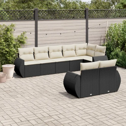 Set de Sofás de Jardín 8 Piezas y Cojines Ratán Sintético Negro