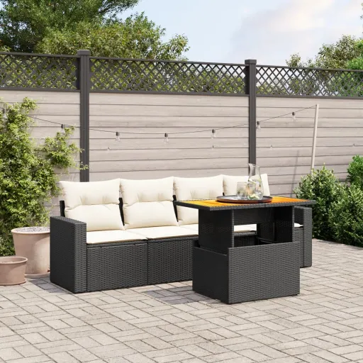 Set de Muebles de Jardín 5 Pzas y Cojines Ratán Sintético Negro