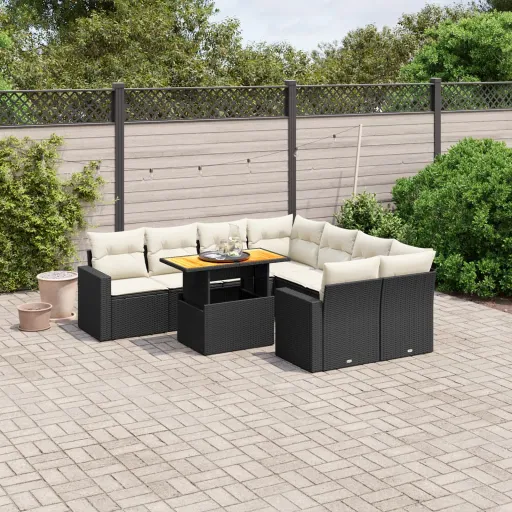 Set de Sofás de Jardín 8 Piezas y Cojines Ratán Sintético Negro