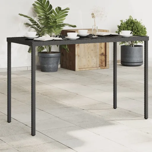 Mesa de Jardín Superficie de Vidrio Ratán PE Negro 115x54x74 cm