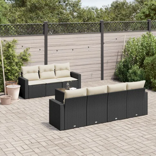 Set de Sofás de Jardín 8 Piezas y Cojines Ratán Sintético Negro