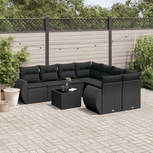 Set de Sofás de Jardín 8 Piezas y Cojines Ratán Sintético Negro