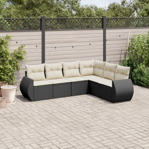 Set de Sofás de Jardín 6 Piezas y Cojines Ratán Sintético Negro