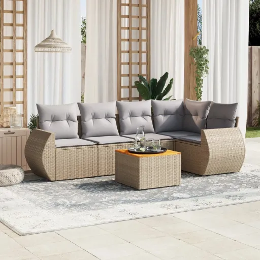 Juego de Sofás Jardín Con Cojines 6 Pzas Ratán Sintético Beige