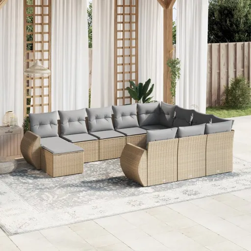 Set de Sofás de Jardín 11pzas Con Cojines Ratán Sintético Beige