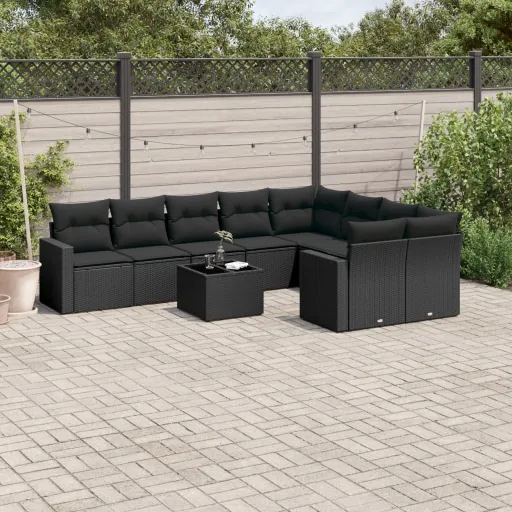 Set de Sofás de Jardín 10 Pzas Cojines Ratán Sintético Negro
